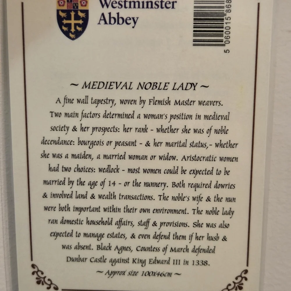 NWT Westminster Abbey Medieval Noble Lady Tapestry Wall Hanging